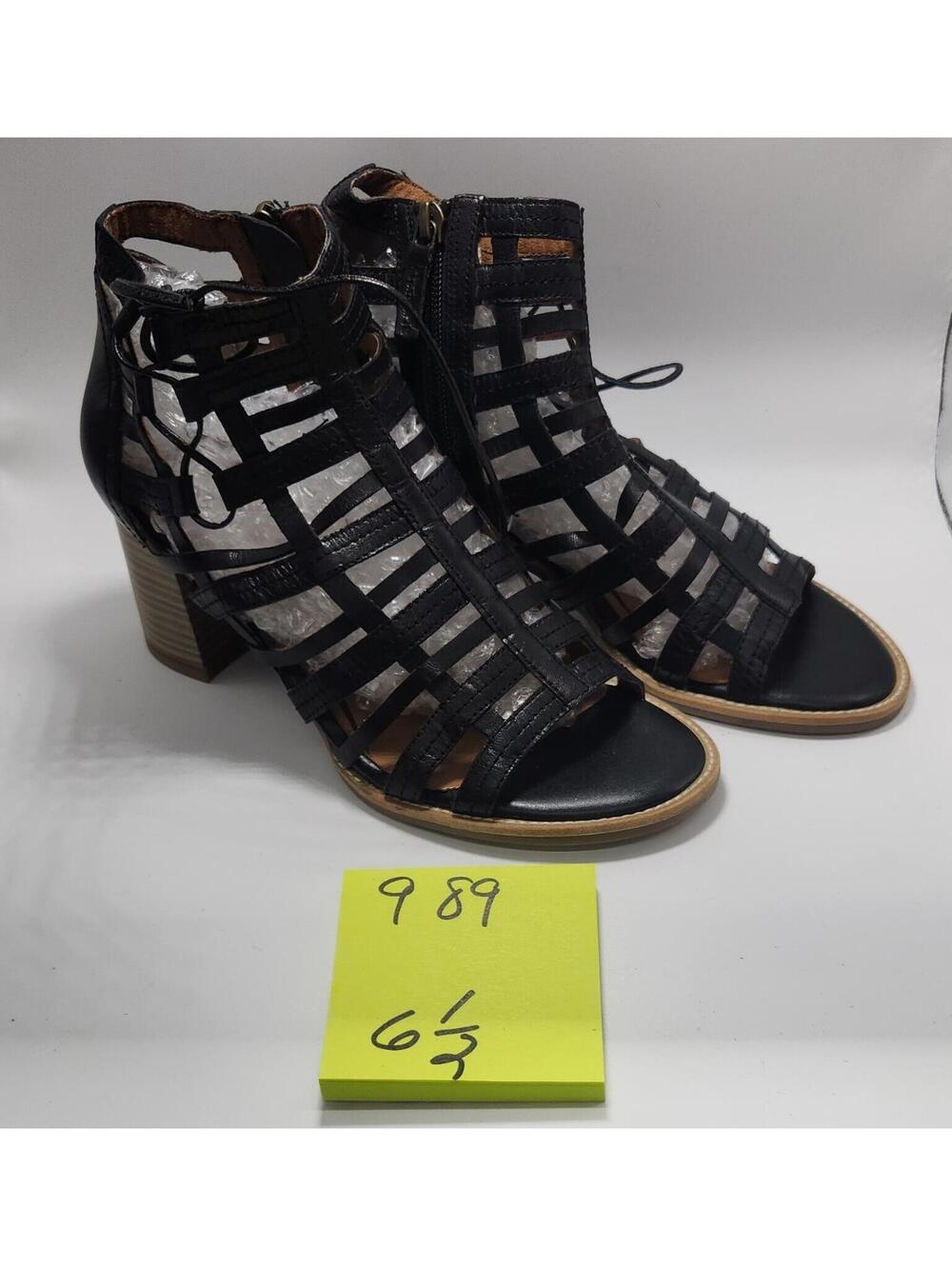 tamaris Women's Strappy Sandals Leather Black Lace-Up Zipper Ankle Strap 6.5